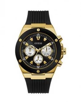 Guess Guess Poseidon Gold And Black Mens Silicone Strap Watch