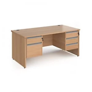 Dams International Straight Desk with Beech Coloured MFC Top and Silver Frame Panel Legs and Two & Three Lockable Drawer Pedestals Contract 25 1600 x