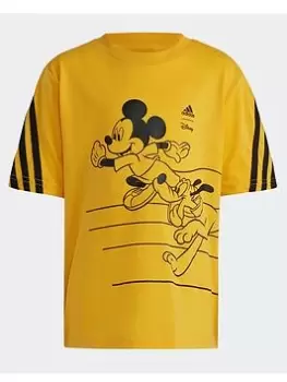 Boys, adidas Disney Mickey Mouse T-Shirt, Gold, Size 6-7 Years
