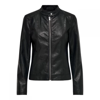 JDY biker faux leather jacket - Black