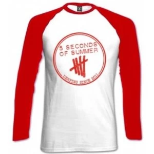 5 Seconds Of Summer Derping Stamp Raglan White Red: Small
