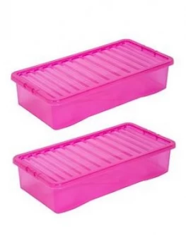 Wham Set Of 3 Pink Plastic Crystal Underbed Storage Boxes