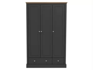 LPD Devon 3 Door 2 Drawer Charcoal and Oak Triple Wardrobe Flat Packed