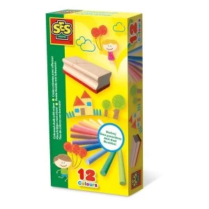 SES Creative - Childrens Coloured Chalk with Wiper Set 12 Colours (Multi-colour)
