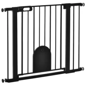 Pawhut 75-103cm Pet Safety Pressure Fit Gate W/ Small Door Double Locking - Black