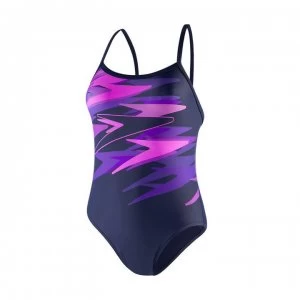 Speedo Boom Plummet Thin Strap Swimsuit Ladies - Navy/Neon