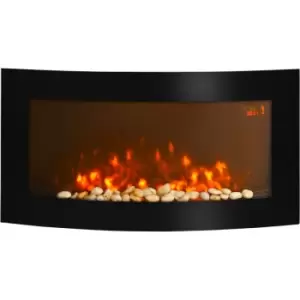 Electric Fireplace Wall Mounted LED Flame Curved Back Side Lights Heater L88.5 W13.5 H56cm - Black - Homcom