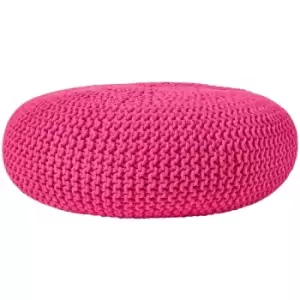 Hot Pink Large Round Cotton Knitted Pouffe Footstool - Hot Pink - Homescapes