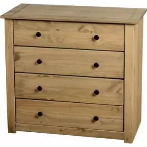 Panama 4 Drawer Chest Solid Pine Natural Oak Wax Finish - Seconique