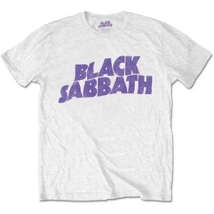 Black Sabbath - Wavy Logo Vintage Mens Medium T-Shirt - White