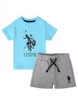 U.S. Polo Assn. Toddler Boys T-Shirt and Short Set - Aqua/Grey Marl, Aqua/Grey Marl, Size Age: 12 Months