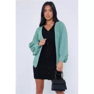 I Saw It First Sage Petite Knitted Balloon Sleeve Cardigan - Green