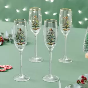 Christmas Tree Set of 4 Champagne Flutes Clear