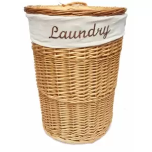 Wicker Round Laundry Basket With Lining [Honey Laundry Basket (Medium)(50x37cm)] - Honey