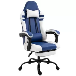 Equinox Duel PU Leather Gaming Chair with Adjustable Cushions & Footrest - Blue/White