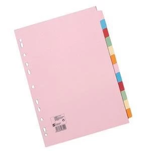 5 Star Subject Dividers Multipunched Manilla Board 12 Part A4 Assorted Pack 10