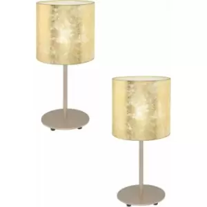 2 PACK Table Lamp Champagne Slim Stem Round Base Shade Gold Fabric E27 1x60W