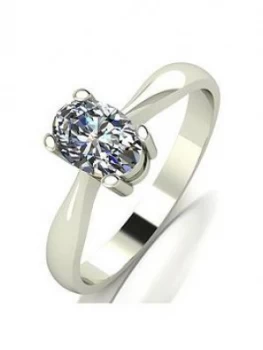 Moissanite 9ct White Gold 0.90ct Equivalent Oval Solitaire Ring, White Gold, Size L, Women