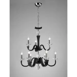 Nardini 2 Tier 9 hanging lamp Polished chrome bulbs / Faux Black leather / crystal