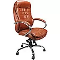 Nautilus Designs Ltd. High Back Italian Leather Faced Synchronous Executive Armchair with Integral Headrest and Chrome Base Tan