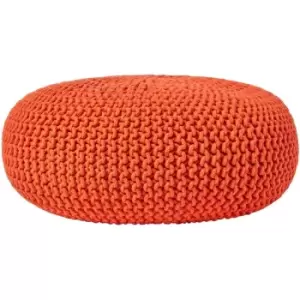 Burnt Orange Large Round Cotton Knitted Pouffe Footstool - Burnt Orange - Homescapes