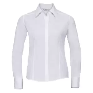 Russell Collection Ladies/Womens Long Sleeve Poly-Cotton Easy Care Fitted Poplin Shirt (XL) (White)
