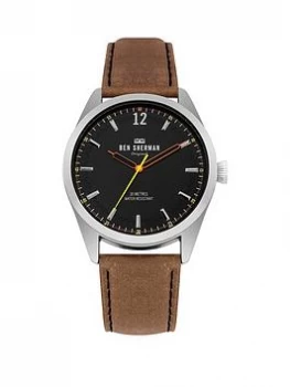 Ben Sherman Spitalfields Social Tan Leather Strap Watch with Brushed Black Dial, One Colour, Men
