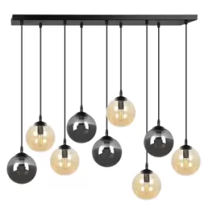 Cosmo Black Globe Cluster Pendant Ceiling Light with Clear, Graphite, Amber Glass Shades, 9x E14