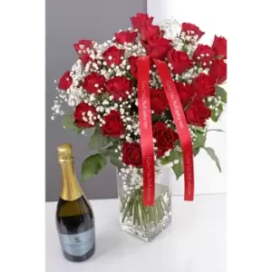 24 Red Roses and Gypsophila with Personalised Ribbon (La Delfina ...