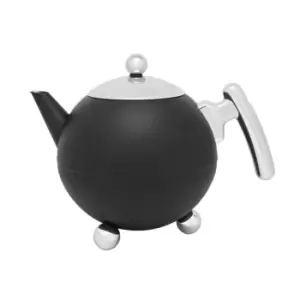 Bredemeijer Teapot Double Wall Bella Ronde Design 1.2L in Matt Black with Chrome