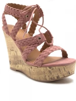 Qupid Kelsey strappy wedge with tie Pink