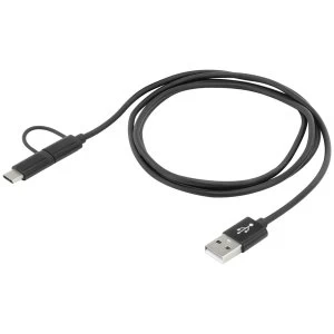ANSMANN 2-in-1 USB Charging + Data Cable Micro USB + USB Type C 1.2m Black