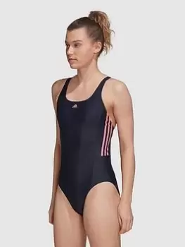 adidas 3 Stripe Mid Swimsuit, Navy, Size 38, Women