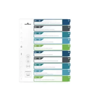 Durable Index A4+ 10 Part. 1-10 with Coloured Tabs and Cover Sheet PP Printable