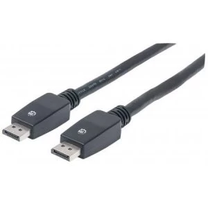 Manhattan DisplayPort Cable v1.1 4K@60Hz 10m Male to Male With Latches Fully Shielded Black Lifetime Warranty Polybag