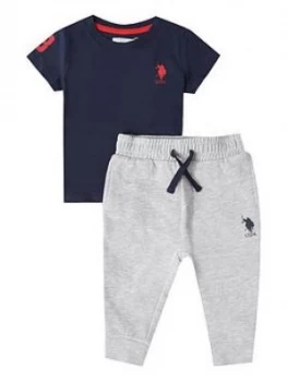 U.S. Polo Assn. Toddler Boys Player 3 T-Shirt & Jog Set - Navy/grey, Navy/Grey, Size Age: 12 Months