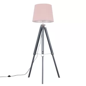Clipper Grey and Chrome Tripod Floor Lamp with Dusty Pink Aspen Shade