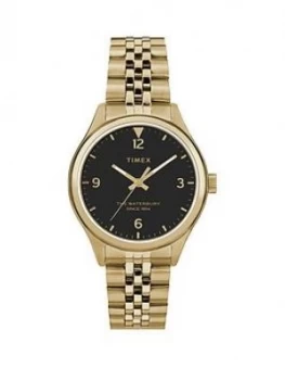 Timex Timex Waterbury Black 34Mm Dial Gold Stainless Steel Bracelet Watch