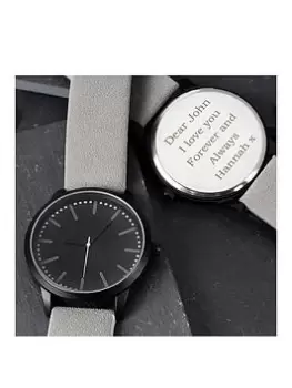 Personalised Mens Matte Black Watch With Grey Strap