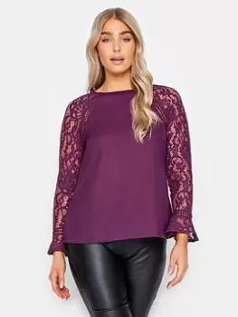 M&Co Lace Flute Sleeve Blouse, Purple, Size 20, Women