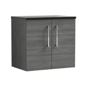 Arno Anthracite 600mm Wall Hung 2 Door Vanity Unit with Sparkling Black Laminate Worktop - ARN523LSB - Anthracite - Nuie