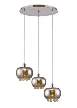 Ceiling Cluster Pendant 3 Light E14 Round Mirrored Glass, Polished Chrome, Clear Glass