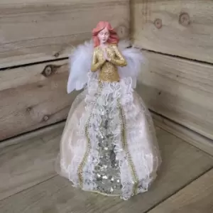 Premier 26cm Angel Christmas Tree Topper with Gold Glitter dress and White Feather Wings