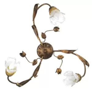 Arianna 3 Light Flower Multi Arm Semi Flush Ceiling Lamp, Bronze