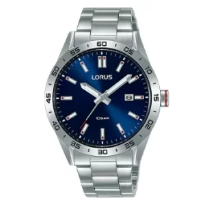 Mens Sports Watch with Stainless Steel Strap & Blue Dial