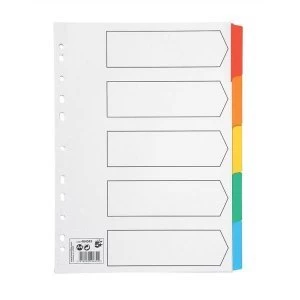 5 Star Office Index 150gsm Card with Coloured Mylar Tabs 5 Part A4 White