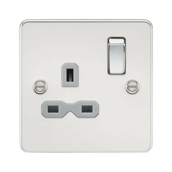 Flat plate 13A 1G DP switched socket - polished chrome with grey insert - Knightsbridge