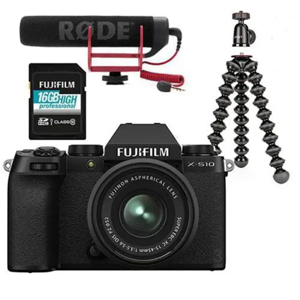 Fujifilm X-S10 Mirrorless Camera Vlogger Kit with FUJINON XC 15-45mm f/3.5-5.6 OIS PZ Lens - Black