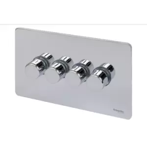 Schneider Electric Ultimate Screwless Flat Plate - 4 Gang 2 Way Dimmer Light Switch, Main & Low Voltage, 250W/VA, GU6442CPC, Polished Chrome