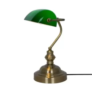 Edes Bankers Table Lamp, Antique Brass, Green, 1x E27